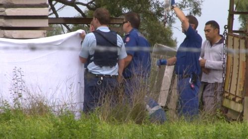 Police and paramedics at the scene at Leppington. (9NEWS)