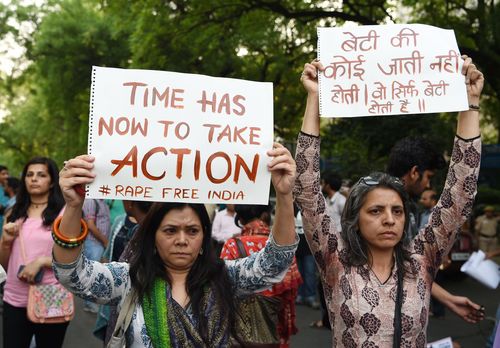 Demonstrators in New Delhi in April.