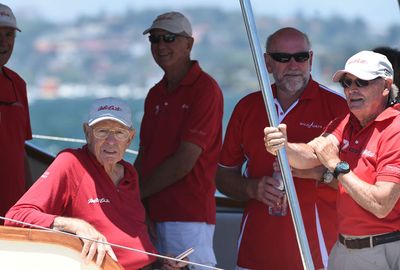 Wild Oats XI owner Bob Oatley (left) watches the start of the race.