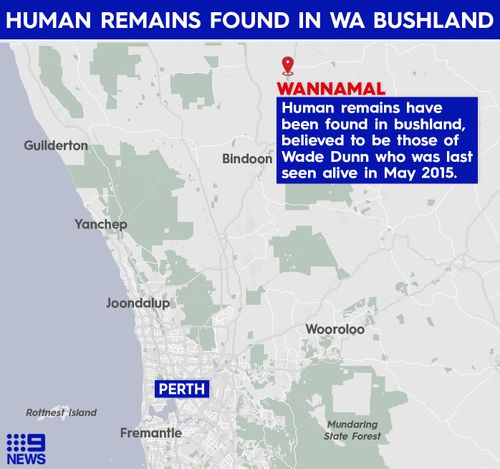 The location of the human remains, which are believed linked to murdered WA dad, Wade Dunn.