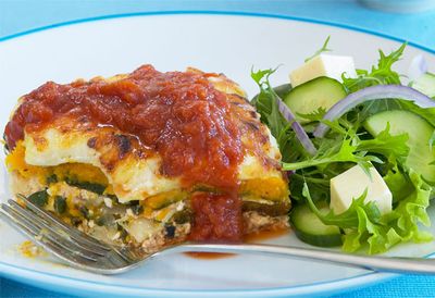 Cottage cheese, pumpkin and spinach lasagne