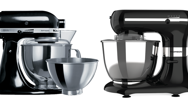 The KitchenAid Stand Mixer (left) side by side with Coles&#x27; stand mixer (right)