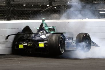 Marcus Ericsson wrecks during a practice session for the Indianapolis 500.
