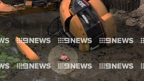 Mr Miller was trapped under his excavator with just his face above the water. (9NEWS)