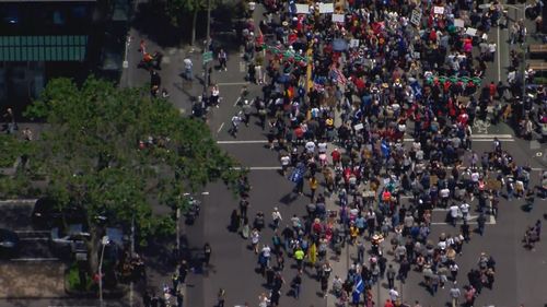 Thousands of protesters have packed Bourke Street in Melbourne's CBD.