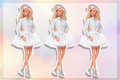 9PR: Barbie The Movie Doll, Margot Robbie as Barbie, Collectible Doll Wearing Blue Plaid Matching Set