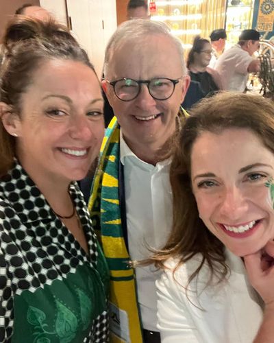 Celeste Barber with the PM at Matildas game