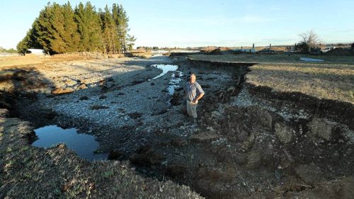 Milne discovered the massive hole on Sunday, after another stream was created but had nowhere to go except an old shingle pit on his Arundel farm, during persistent rain and flooding which forced the Timaru district into a state of emergency.