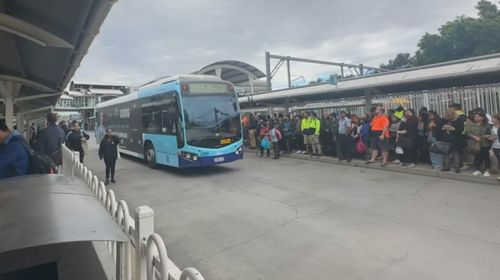 Dozens of passengers were seen queueing at Blacktown Station.