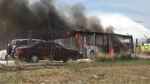 A witness captured this image of the bus on fire. (Timothy Jones/Supplied)