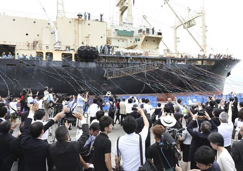 The whaling ship Nisshin Maru, an 8,145-ton vessel, leaves Shimonoseki port to restart the first commercial whaling in the Antarctic Ocean in 31 years.