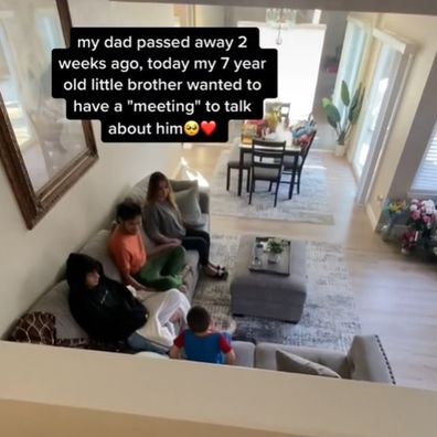 Little boy gathers siblings for 'meeting' with dad who passed away. 