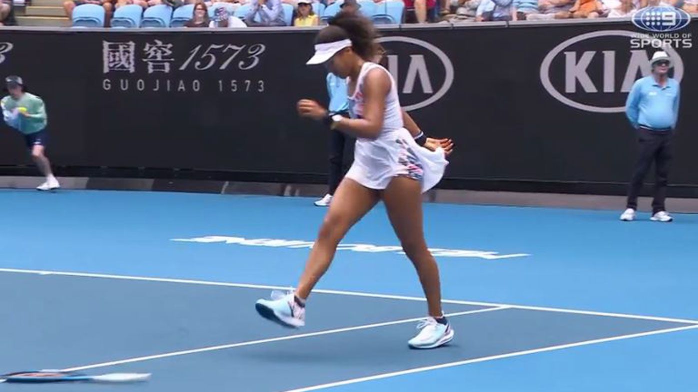 Reigning champ Naomi Osaka blows up amid windy second round Australian Open win