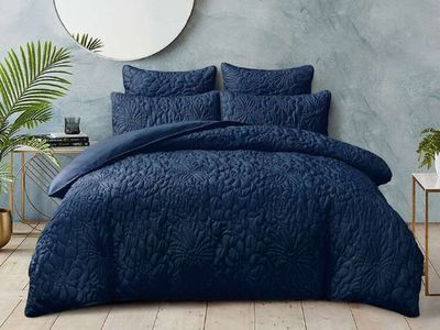 KOO Joanie Floral Quilted Quilt Cover Set Navy  Spotlight