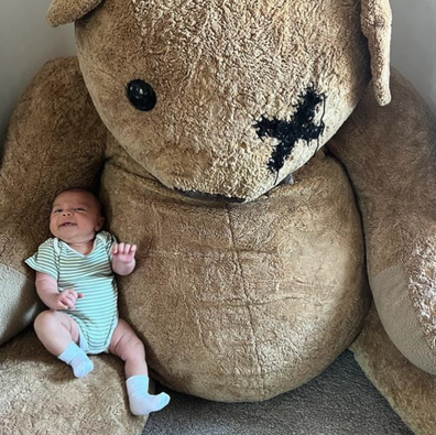 Jessie J posted a photo of her son Sky with a giant teddy bear from her Price Tag music video.