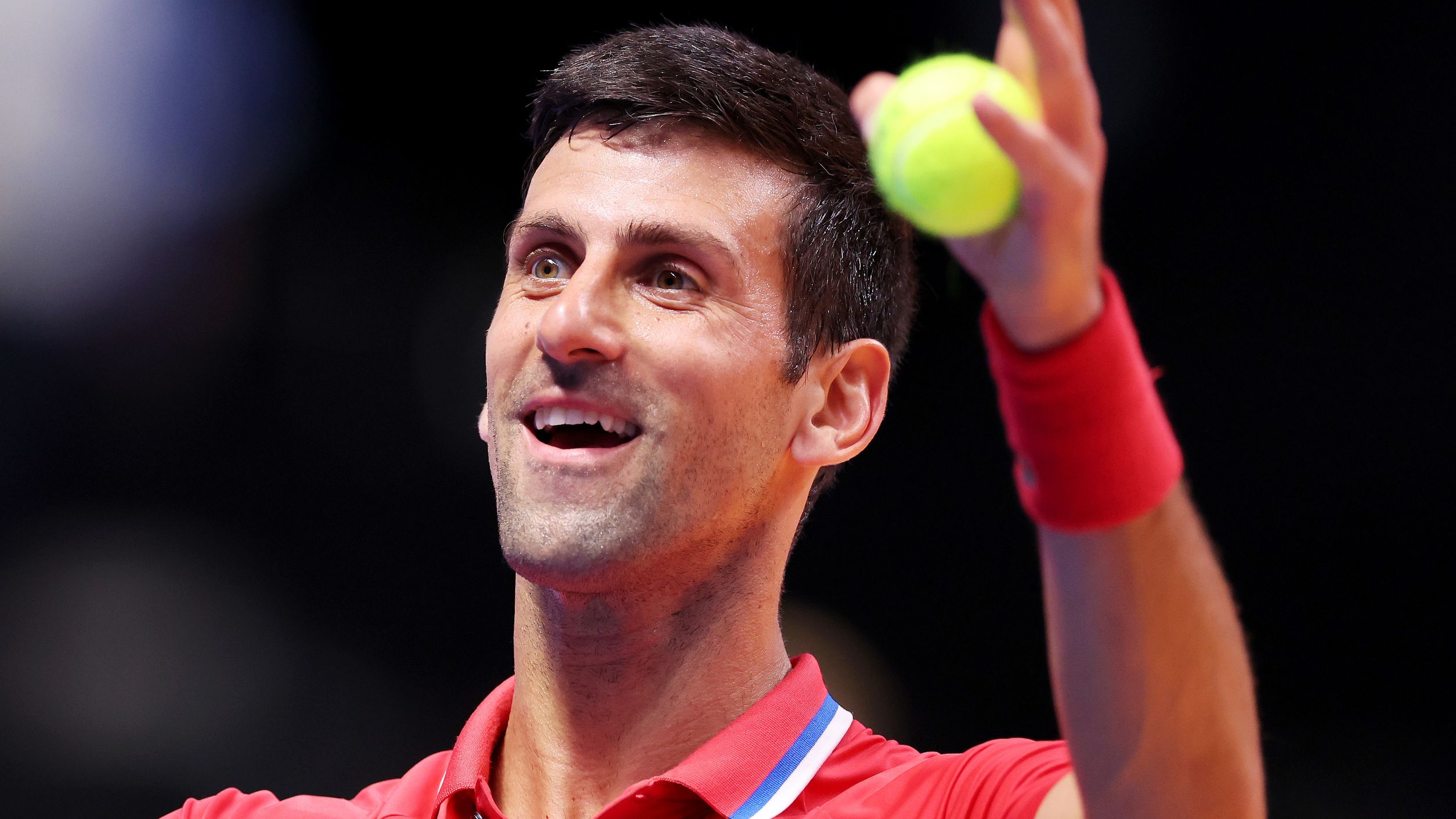 DUBAI, UNITED ARAB EMIRATES - DECEMBER 23: Novak Djokovic of Falcons reacts while playing against Sebastian Ofner of Kites during day five of the World Tennis League at Coca-Cola Arena on December 23, 2022 in Dubai, United Arab Emirates. (Photo by Christopher Pike/Getty Images)