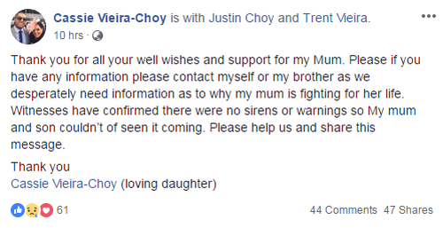 Ms Vieira's family are asking for help on Social Media to determine what happened.