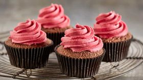 Chocolate cupcakes with strawberry buttercream