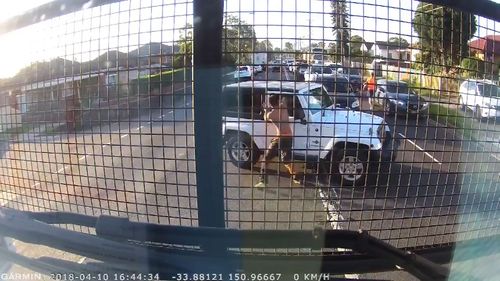 A chainswaw-wielding man is filmed during a road rage incident in western Sydney earlier this year. Picture: Supplied