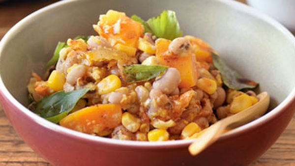 Bean & corn stew with paprika oil