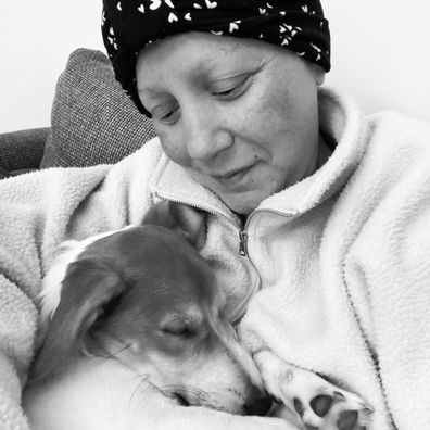 Macarena Erbs with her pet dog during the first months of her chemotherapy.
