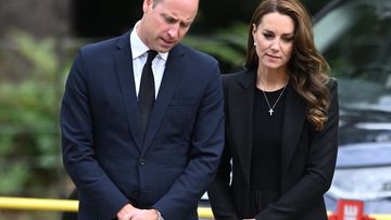 Prince William, Prince of Wales and Catherine, Princess of Wales view floral tributes at Sandringham on September 15, 2022 in King&#x27;s Lynn, England.  
