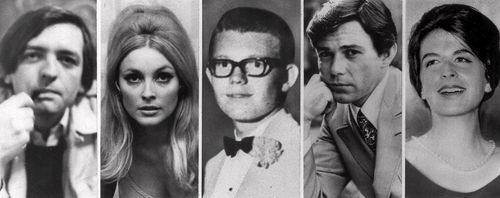 The image shows the five victims, Voityck Frykowski, Sharon Tate, Stephen Parent, Jay Sebring, and Abigail Folger, slain the night of August 9, 1969, at the Benedict Canyon Estate of Roman Polanski. (AAP)