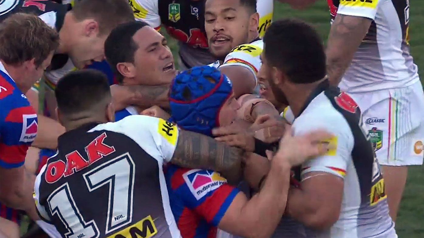 NRL: Penrith Panthers and Newcastle Knights fight in vicious all-in brawl