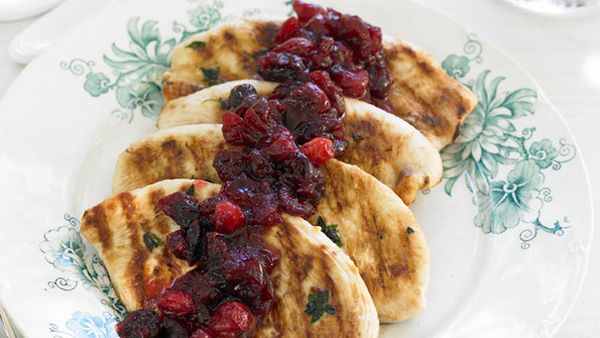 Barbecued turkey steaks with cranberry relish