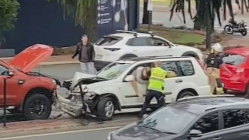 Bodycam footage has shown the moment a drunk driver was confronted by a police officer after he smashed through a busy intersection in Queensland. Minutes earlier Curtis Owen had careened through an intersection at Strathpine and ploughed into two cars in June last year. An infamous clip showed the officer repeatedly punching Owen in the face after the crash one year ago.
