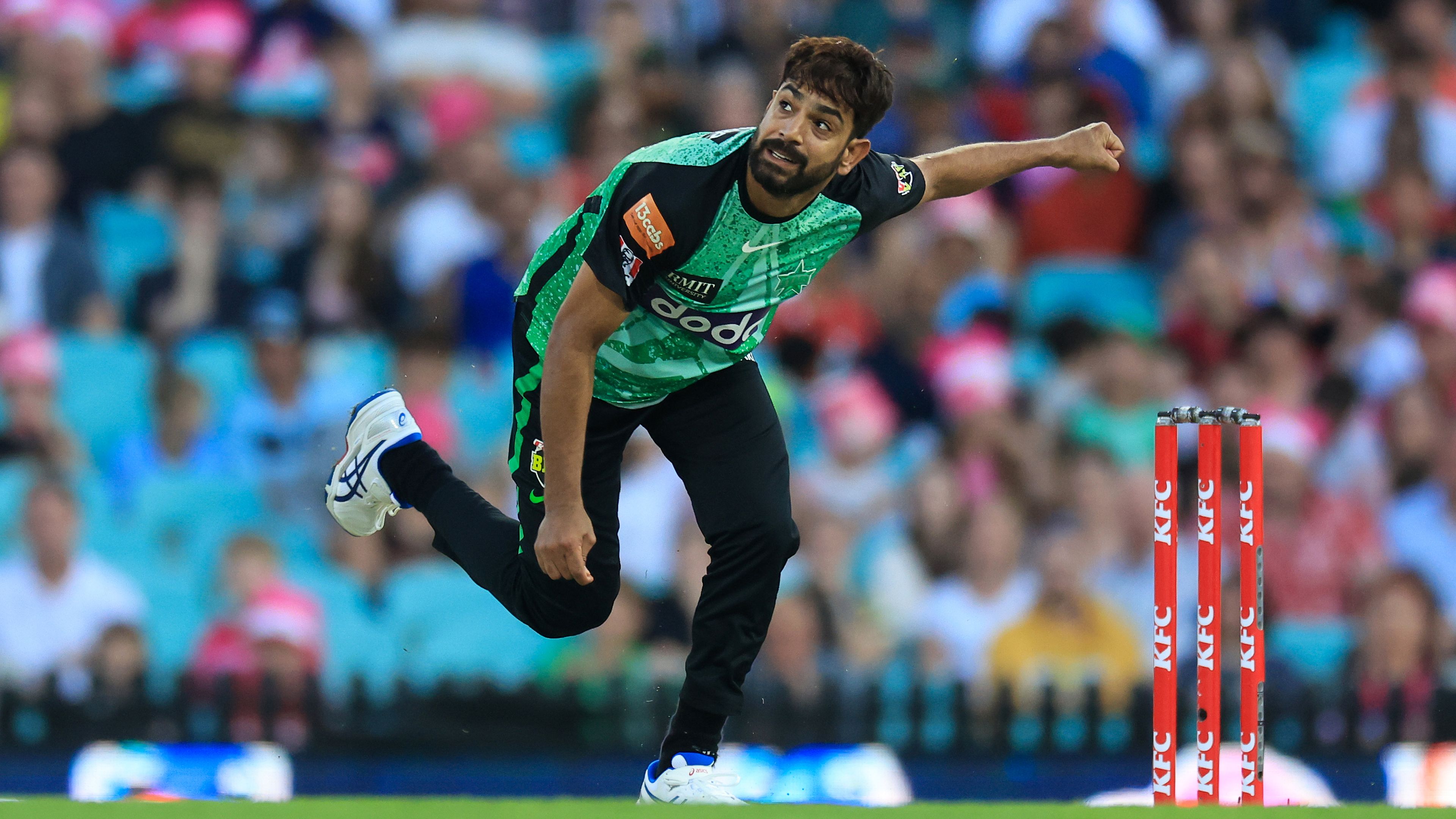 Haris Rauf of the Stars bowls during the BBL match between Sydney Sixers and Melbourne Stars at Sydney Cricket Ground.