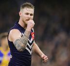 Cam McCarthy of the Dockers celebrates after scoring a goal during the 2019 AFL round 16 match between the Fremantle Dockers and the West Coast Eagles at the Optus Stadium on July 06, 2019 in Perth, Australia. (Photo by Will Russell/AFL Photos)