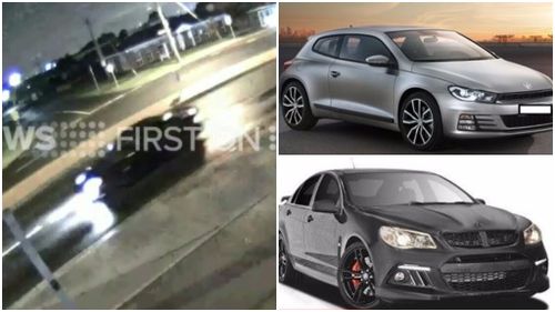 CCTV footage captured the rare 2015 Hyundai Club Sport Anniversary car (left) after it was stolen from the home in Essendon North, less than an hour after a Volkswagen was stolen from a home in Airport West. (9NEWS)