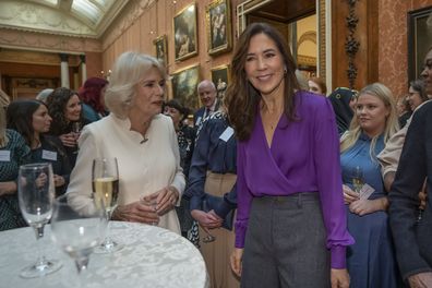 Camilla, The Queen Consort and Danish Crown Princess Mary attend a reception to raise awareness of violence against women and girls as part of the UN 16 days of Activism against Gender-Based Violence, in Buckingham Palace, in London, Tuesday Nov. 29, 2022. 