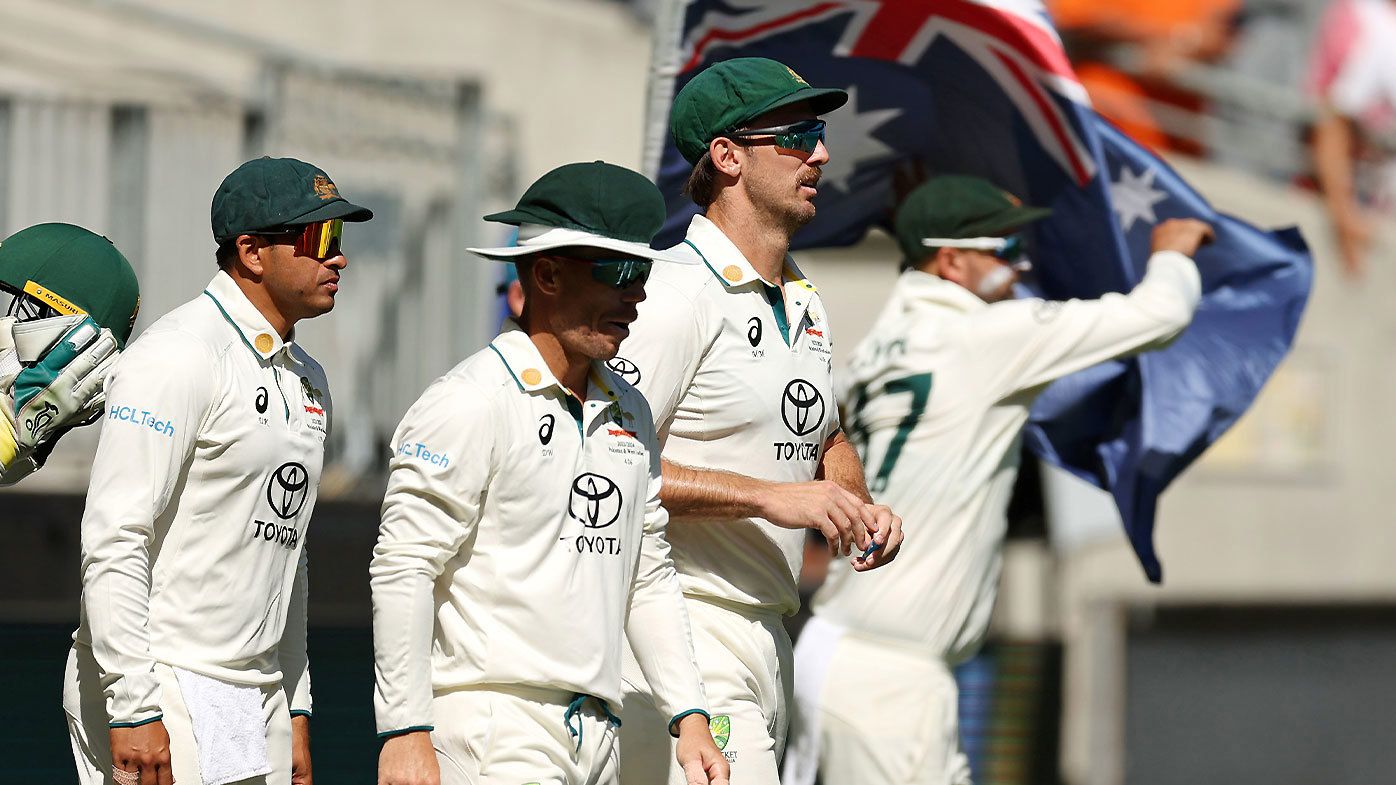Usman Khawaja, David Warner, Mitch Marsh and Nathan Lyon pictured during the first Test against Pakistan