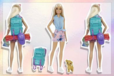 9PR: Barbie Doll and Accessories, It Takes Two "Malibu" Camping Doll with Pet Puppy and 10+ Accessories