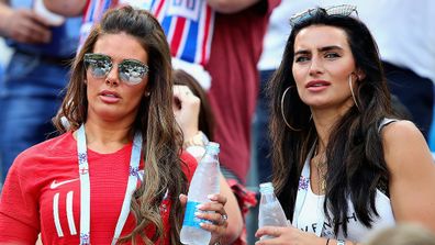 Rebekah Vardy (left) and Annie Kilner at the 2018 FIFA World Cup Russia group G match between England and Panama in 2018.
