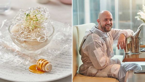 Swissotel Ten Stories' honeycomb gelato dessert / Sydney Bee Rescue's Andrew Wilson at Swissotel