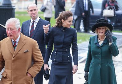 The Duke and Duchess of Cambridge walking with Charles and Camilla