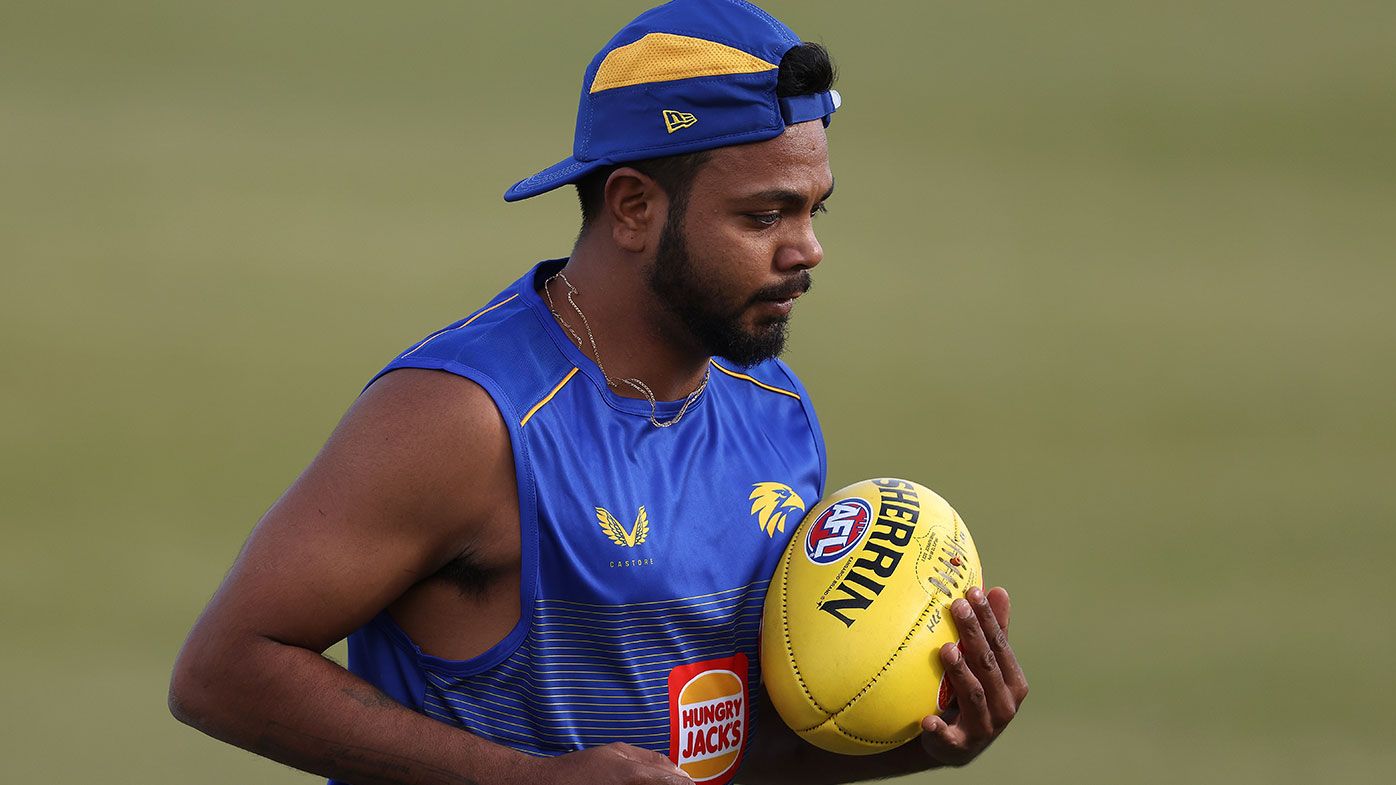 Willie Rioli jogs laps during a West Coast Eagles AFL training session at Mineral Resources Park on June 21, 2021 in Perth, Australia. (Photo by Paul Kane/Getty Images)
