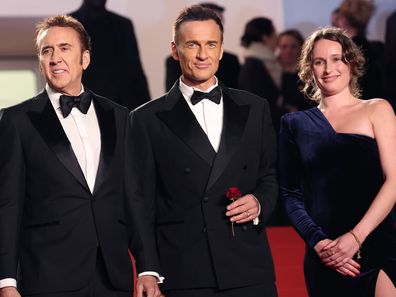CANNES, FRANCE - MAY 17: Nicolas Cage, Julian McMahon and Leonora Darby attend the "The Surfer" Red Carpet at the 77th annual Cannes Film Festival at Palais des Festivals on May 17, 2024 in Cannes, France. (Photo by Gisela Schober/Getty Images)