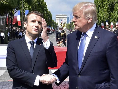 Mr Trump and Emmanuel Macron have engaged in a series of handshake duels. Picture: AAP