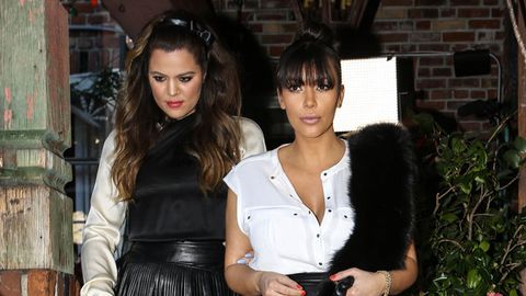 Khloe and Kim Kardashian leaving The Ivy restaurant in LA after shooting a segment for their show.