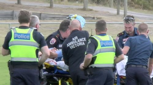 A man in his 20s is a serious but stable condition after falling off his surf board at Barwon Heads. 