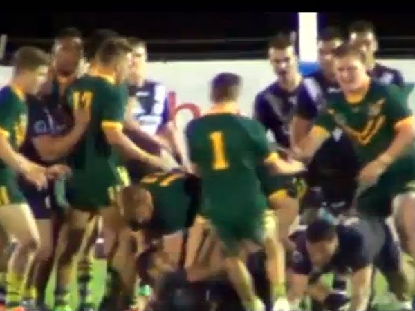 Australian and Kiwis players come to blows. (Supplied)