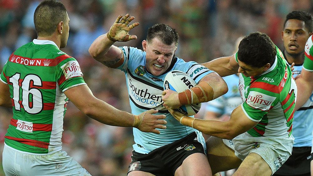 Paul Gallen in action for Cronulla against Souths. (AAP)