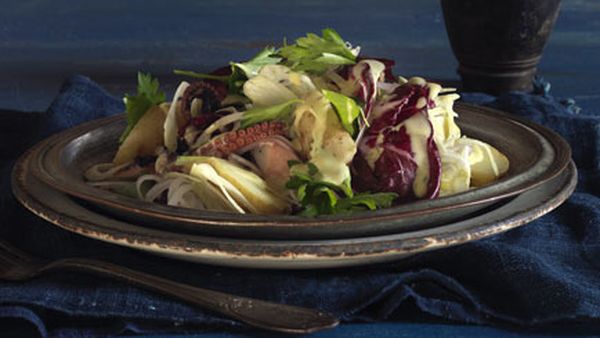 Potato and braised octopus salad