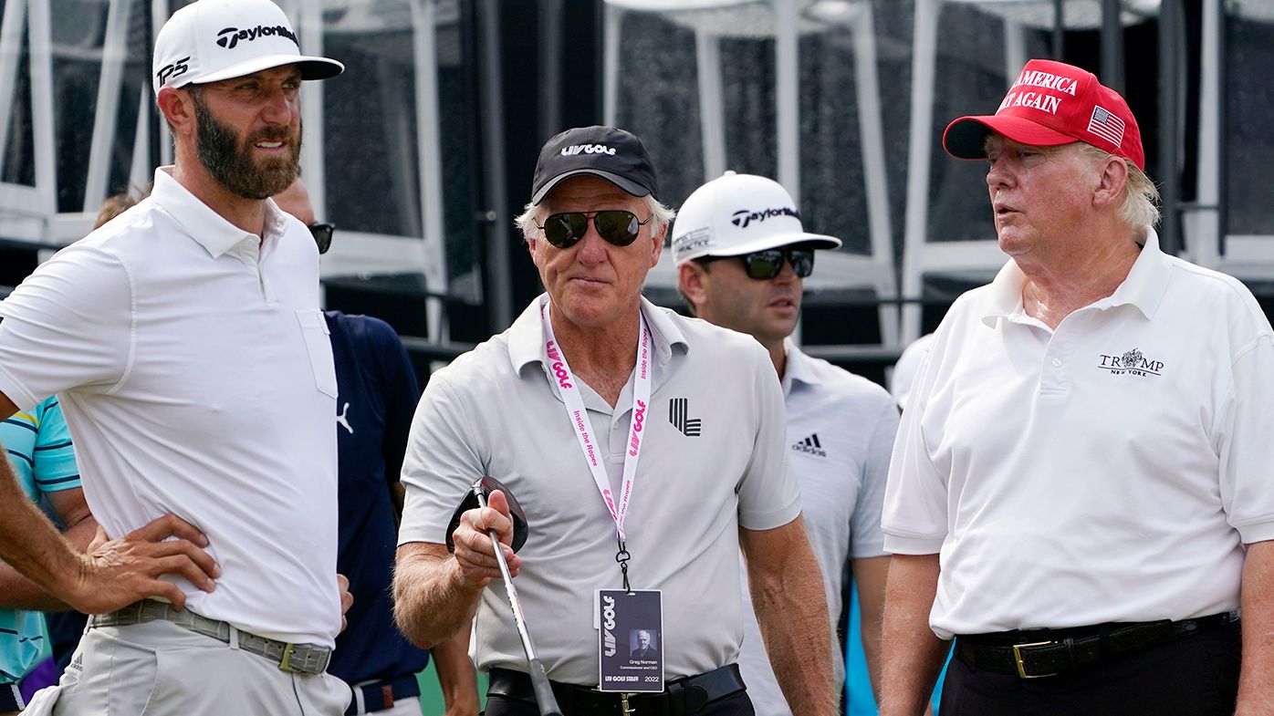 Dustin Johnson with Greg Norman and Donald Trump.