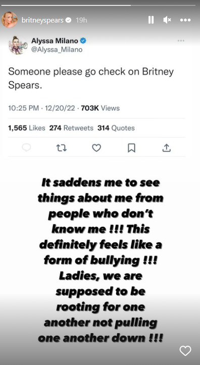 Britney Spears calls out Charmed actress Alyssa Milano for "bullying".