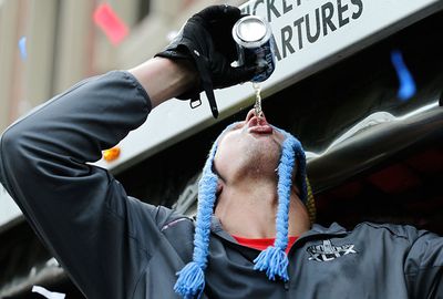 <b>New England NFL star Rob Gronkowski has stolen the show at the Patriots’ Super Bowl parade in Boston. </b><br/><br/>The loveable 1.98m, 120kg giant was at his larrikin best, downing a beer thrown to him by a fan and also showing off his strength with a series of push ups. <br/><br/>So while quarterback Tom Brady may have been voted MVP in the win over the Seahawks, Gronk is undoubtedly the MVP of the celebrations.